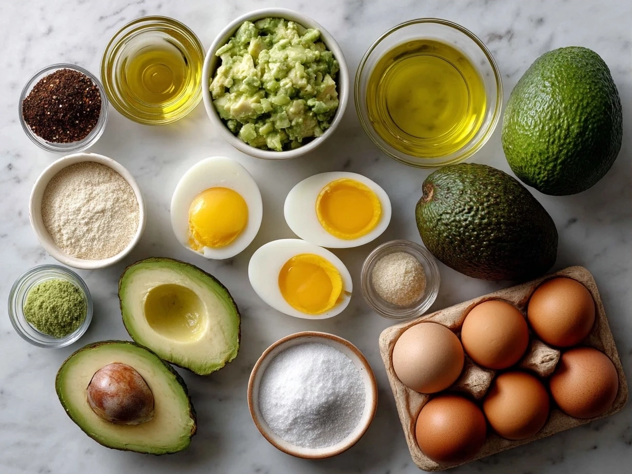 Ingredients laid out for avocado deviled eggs