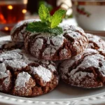 Beautiful homemade Chocolate Mint Crinkles on white marble