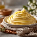 Beautiful homemade mayonnaise on white plate