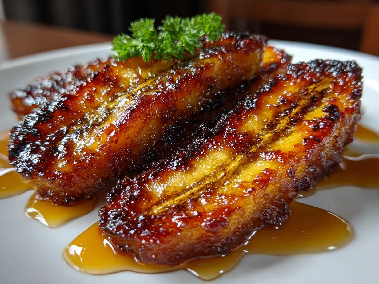 Final plated Caramelized Baked Banana Slices dessert ready to be served