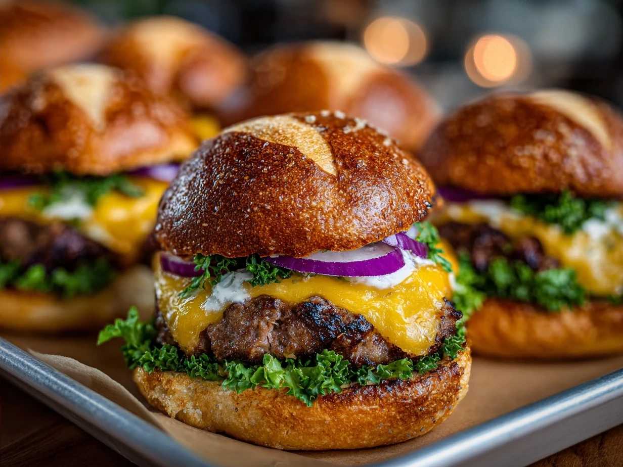 Final plate of delicious Cheeseburger Sliders on Hawaiian Rolls ready to serve