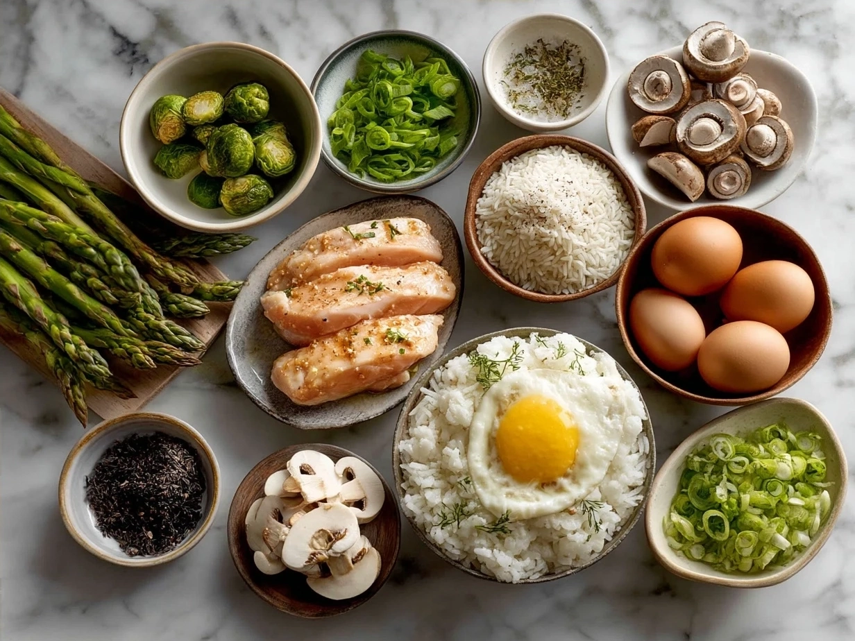 Ingredients laid out for Chicken And Rice Bowl recipe