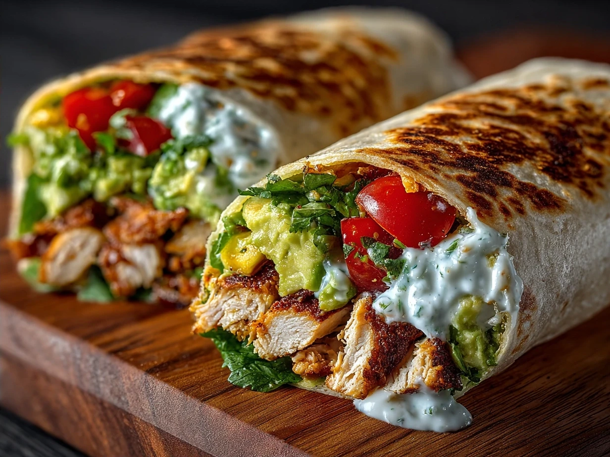 Final plated Chicken Avocado Ranch Burritos served and ready to enjoy