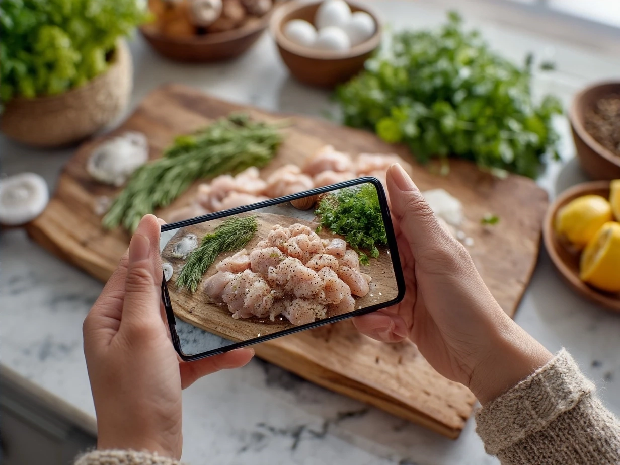 Ingredients for Chicken Kebabs including chicken, olive oil, garlic, spices, and skewers