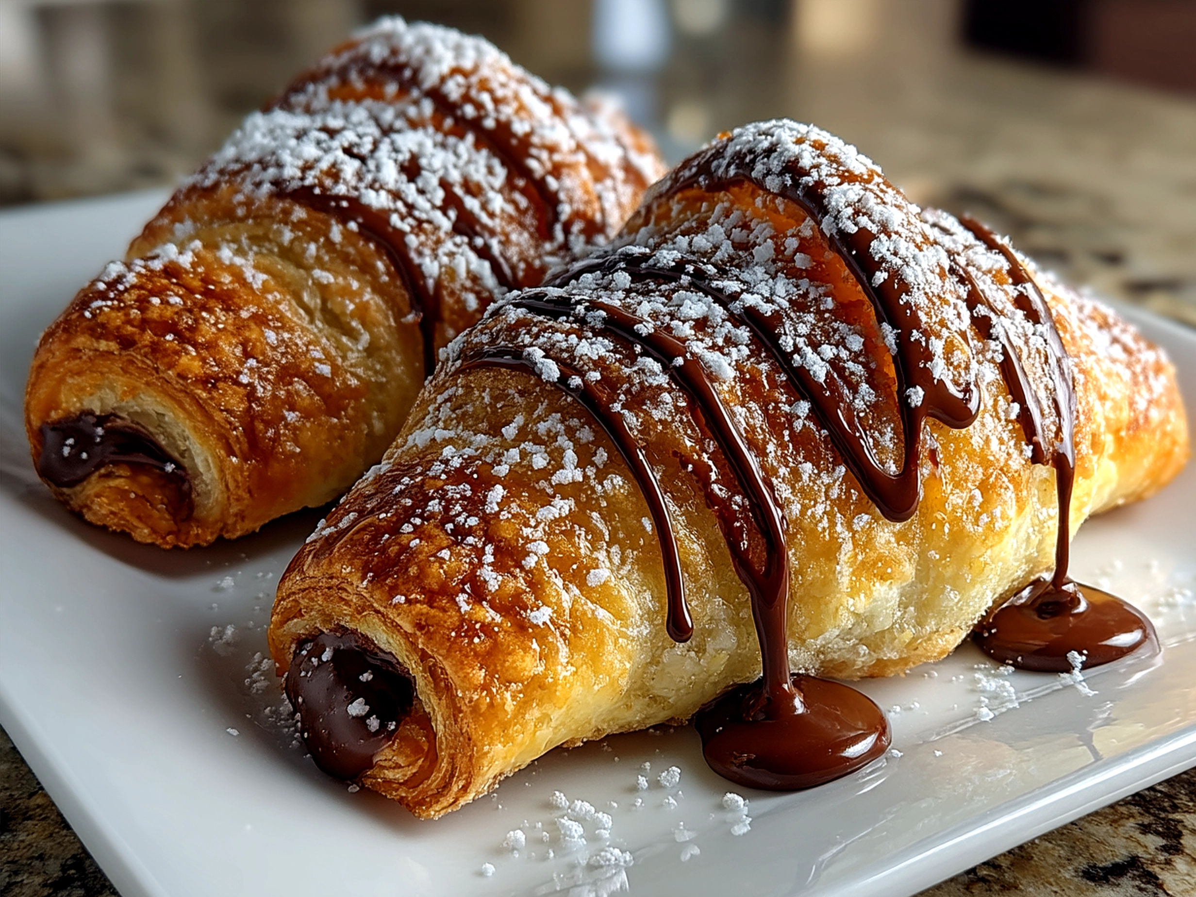 Freshly baked Chocolate-Filled Nutella Crescent Rolls served warm