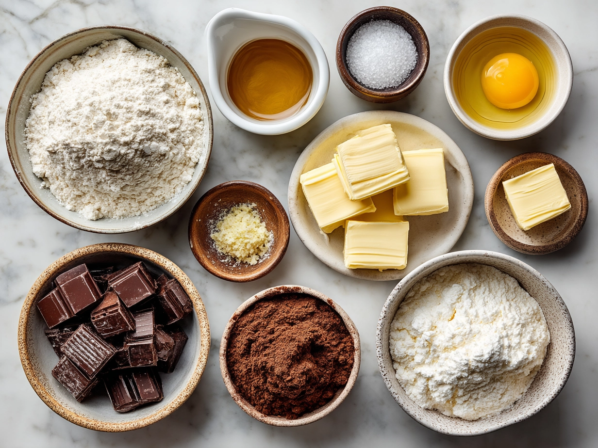 Ingredients for Chocolate-Filled Nutella Crescent Rolls including crescent roll dough, Nutella, egg, and optional powdered sugar