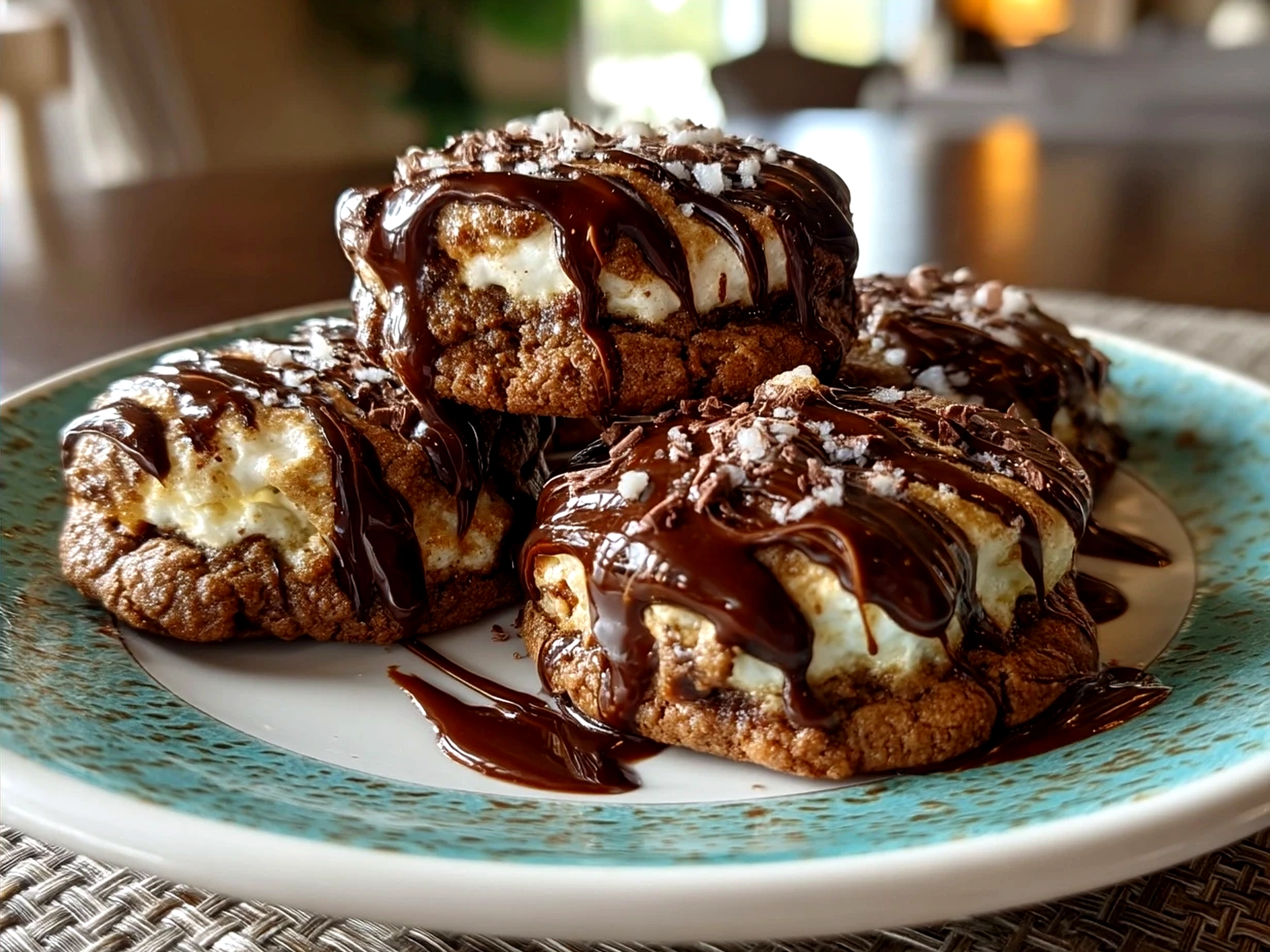 Freshly baked Chocolate Marshmallow Swirl Cookies served on a plate
