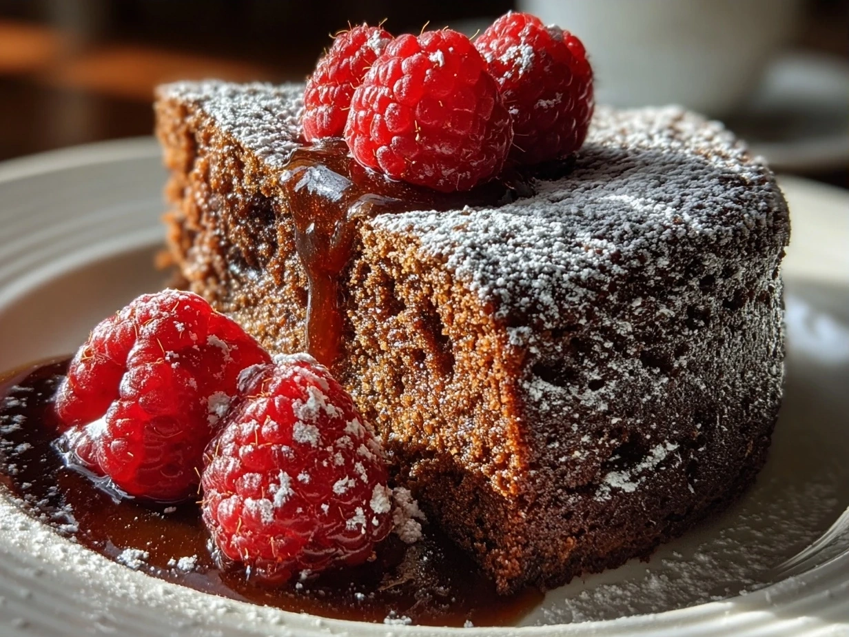 A beautifully frosted chocolate raspberry cake with fresh raspberries garnish on top
