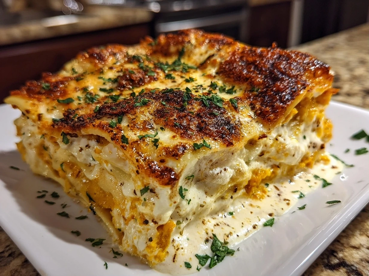 Close-up of fresh homemade Butternut Squash Lasagna