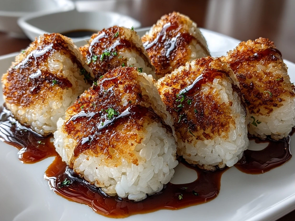 Close-up of freshly grilled Easy Yaki Onigiri