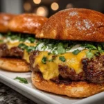 Close-up of freshly prepared Cheddar Jalapeño Burger
