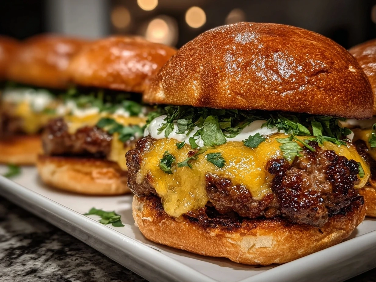 Close-up of freshly prepared Cheddar Jalapeño Burger