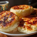Close-up of freshly prepared sourdough English muffins