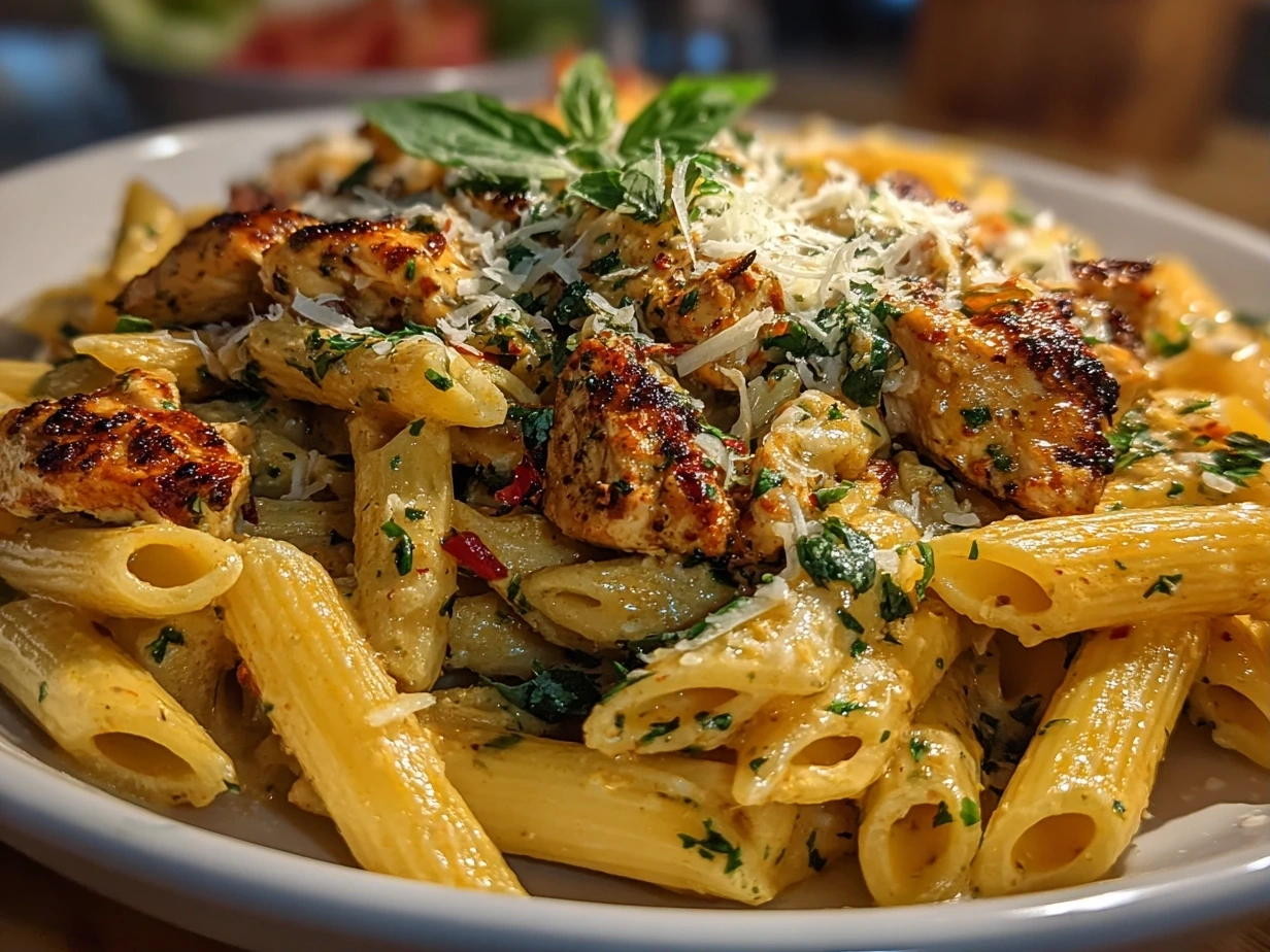 Close-up of homemade Cajun Chicken Pasta