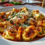 Close-up of homemade Cheese Tortellini in Creamy Marinara