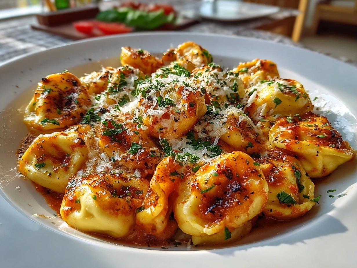 Close-up of homemade Cheese Tortellini in Creamy Marinara