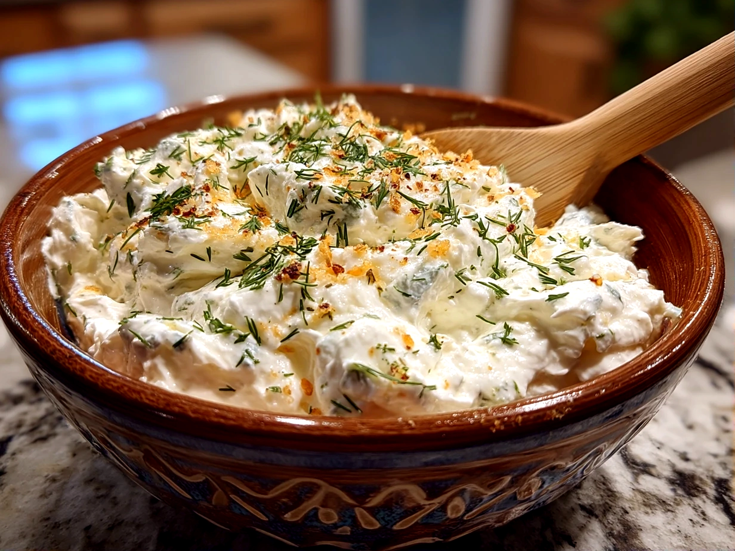 Creamy Cottage Cheese Ranch Dip served in a bowl with chives on top