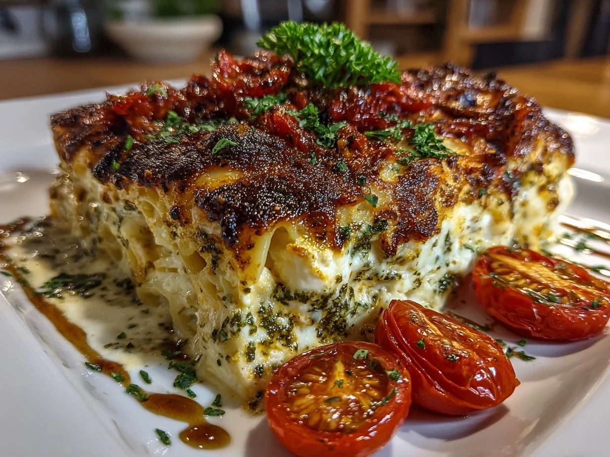 Close-up of TikTok Baked Feta Pasta with Pesto