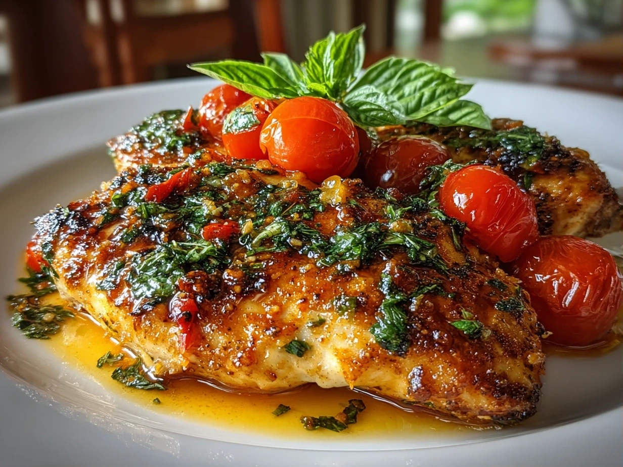Close-up of Tomato Basil Baked Chicken