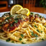 Close-up shot of homemade Chicken Piccata Pasta