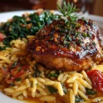 Comforting Mediterranean Chicken and Orzo plated