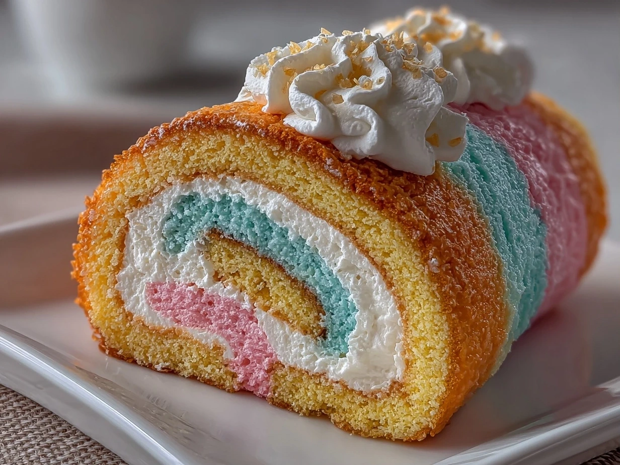 Cotton Candy Swiss Cake Roll Close-up