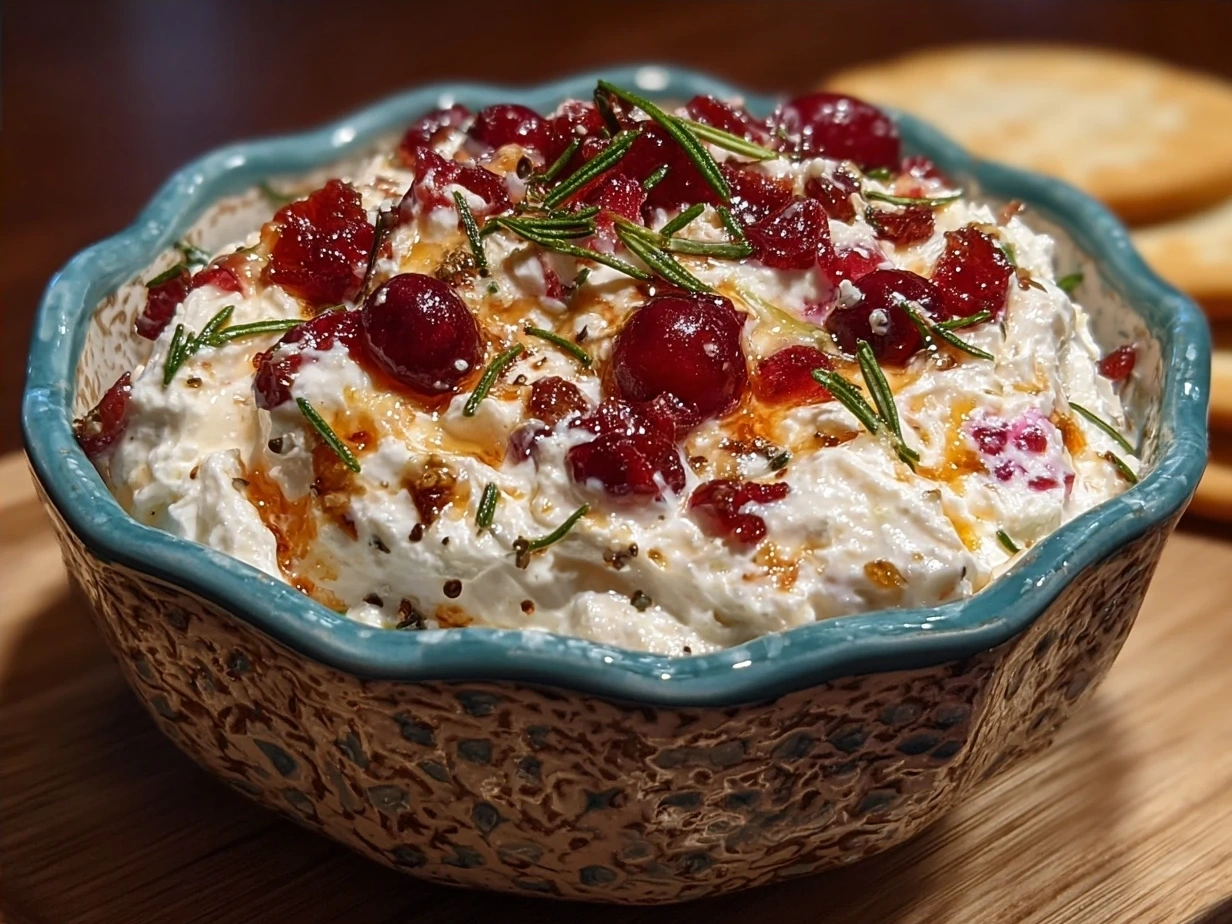 Cranberry Jalapeno Cream Cheese Dip served in a bowl with crackers and veggies
