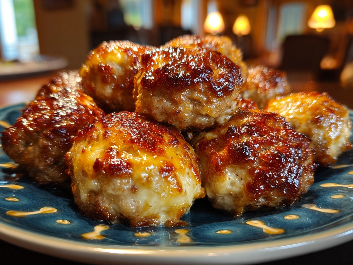 Final golden baked Cream Cheese Sausage Balls served fresh and ready to eat