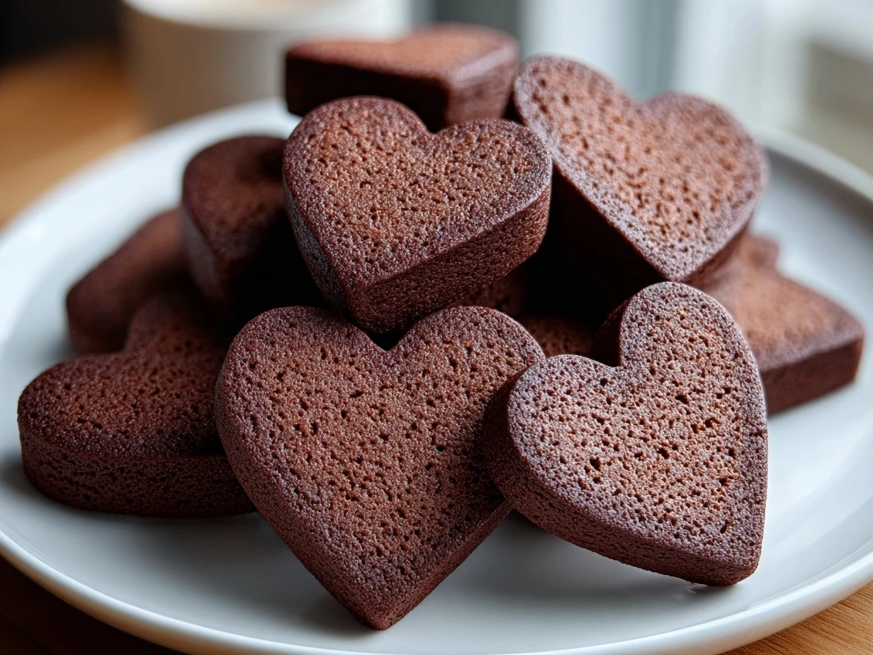 Delicious Chocolate Cut-Out Heart Cookies on White Plate