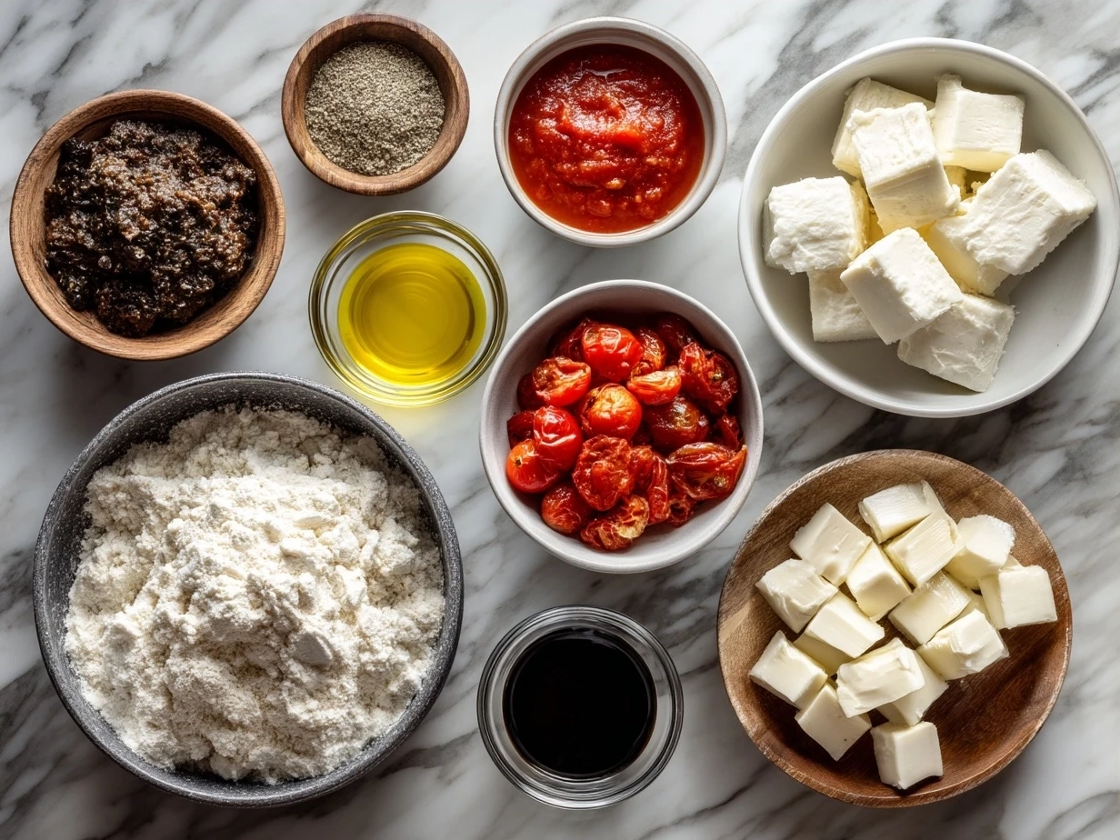 Ingredients for Eggplant Parmesan Stacks including eggplant, breadcrumbs, Parmesan cheese, mozzarella, eggs, marinara sauce, and spices