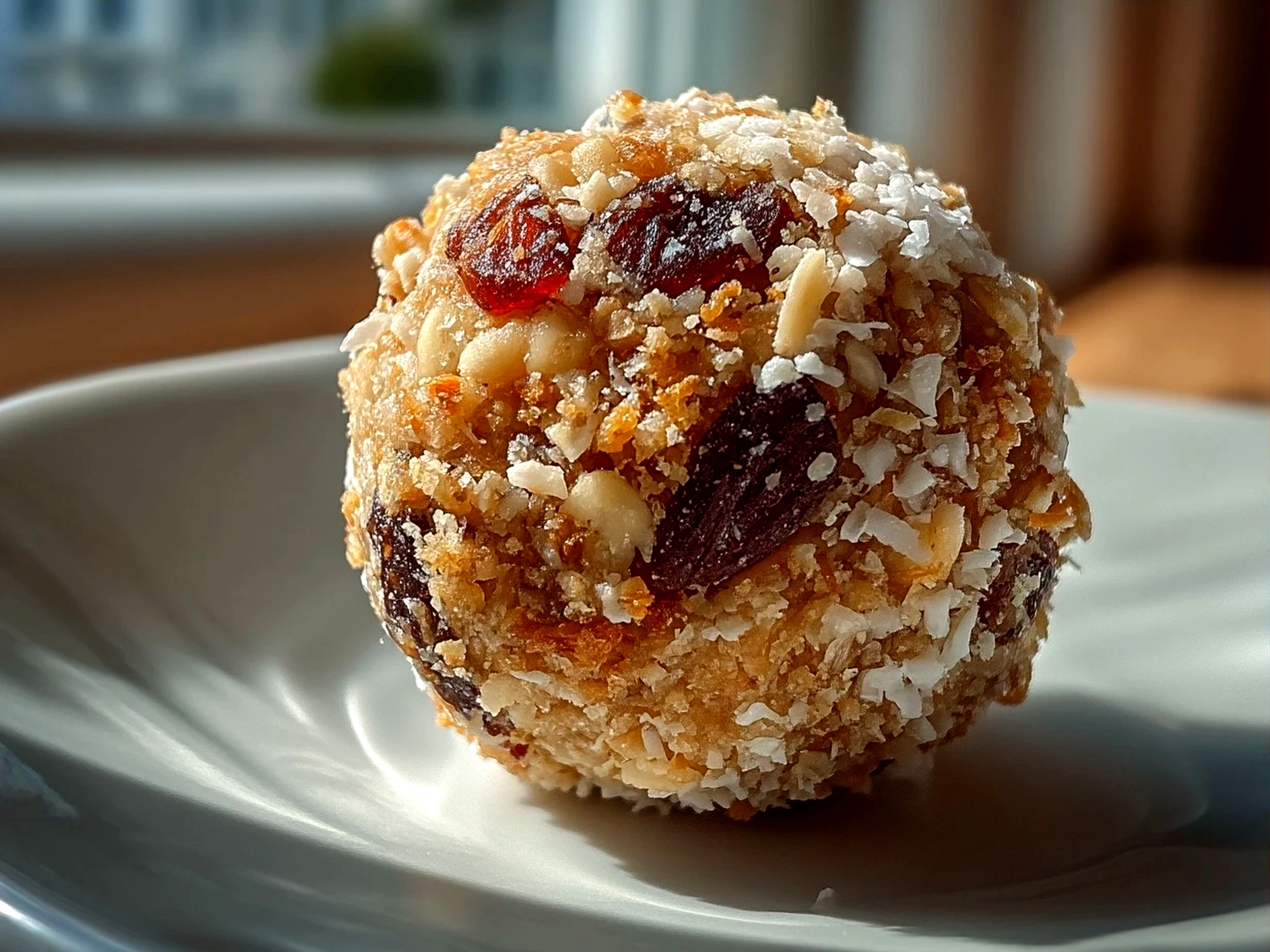 Stack of Energy Balls served on a wooden board