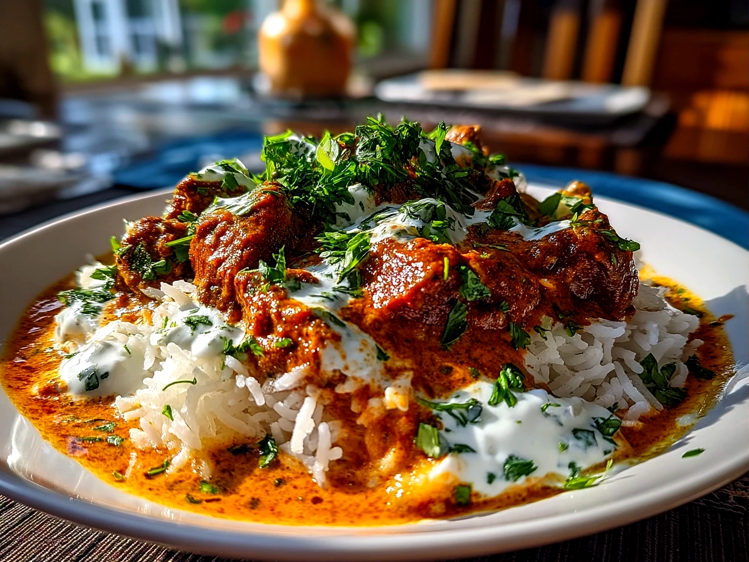 Creamy Tikka Masala Sauce with chicken served in a bowl garnished with cilantro