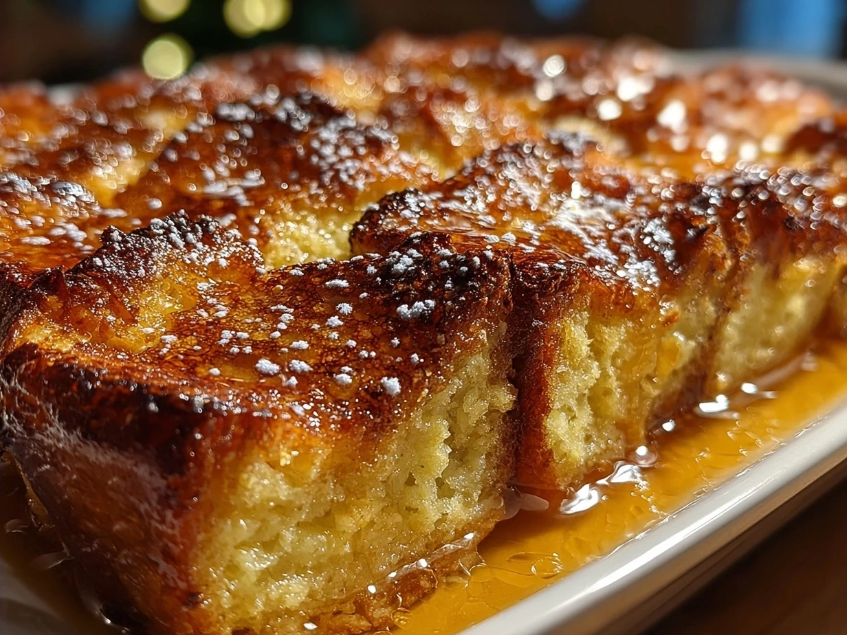 Perfectly baked French Toast Casserole ready to serve