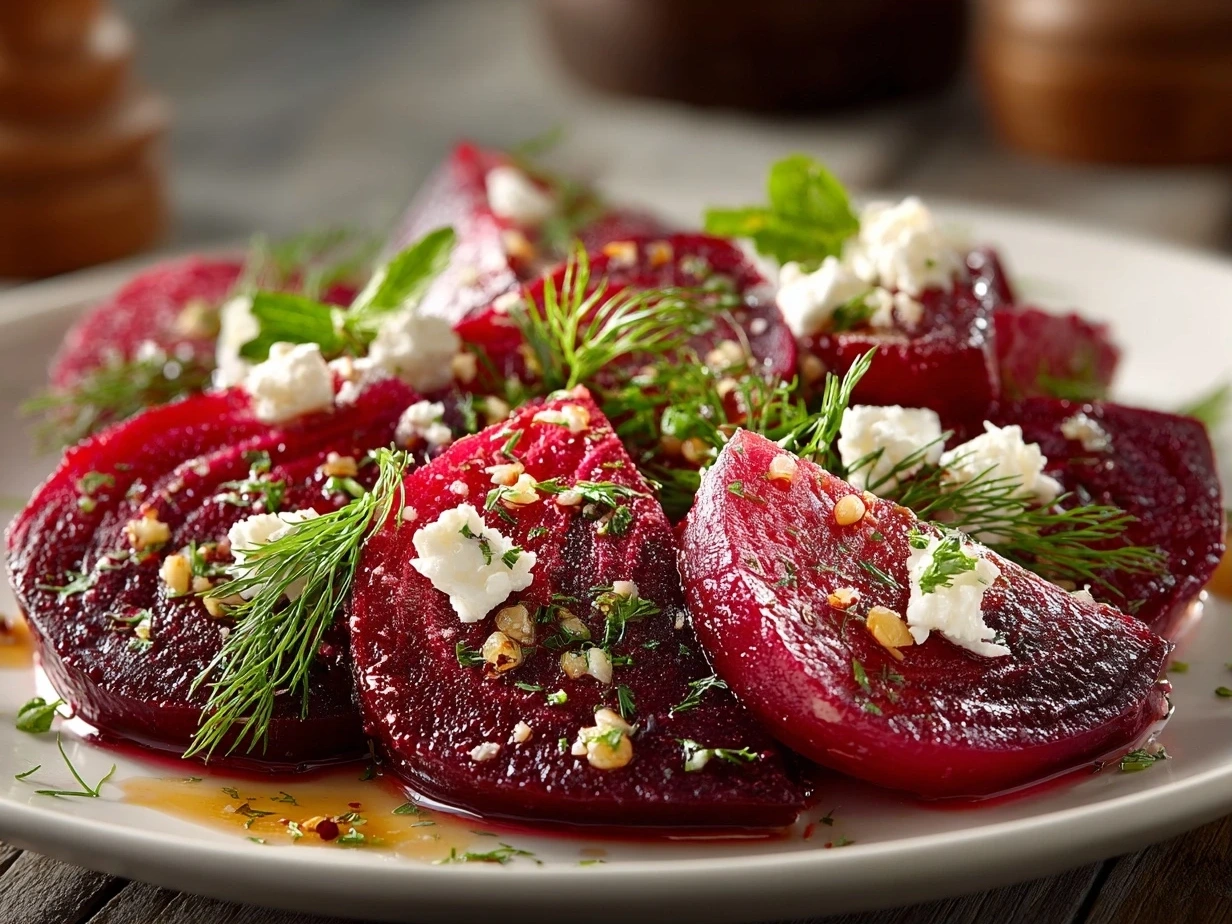 Fresh Homemade Beet Salad on White Plate