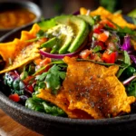 Fresh winter salad with snowflake tortilla chips
