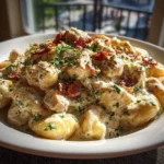 Freshly Prepared Chicken Alfredo Gnocchi Close-up