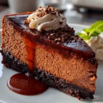 Freshly prepared chocolate cheesecake close-up