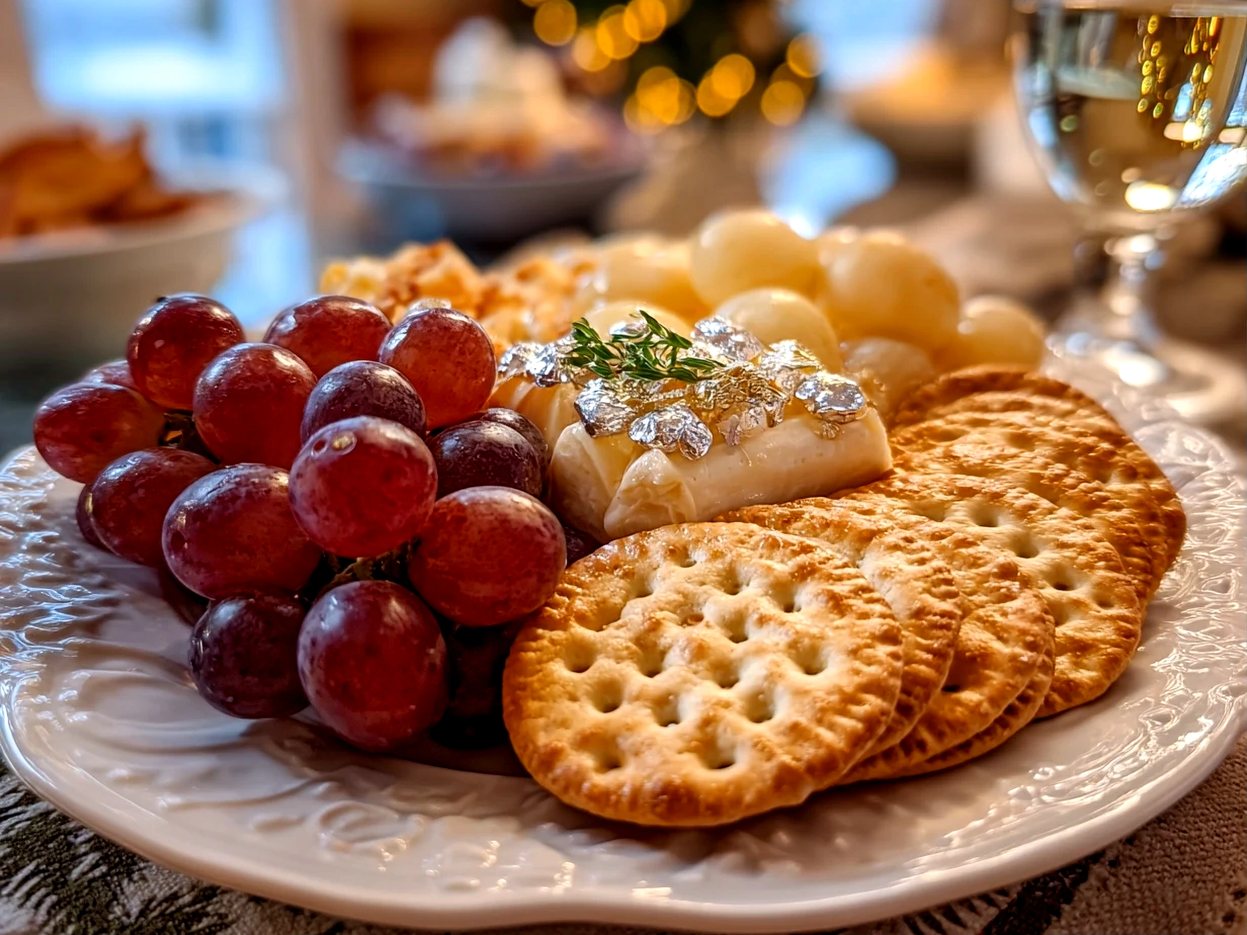 Freshly prepared Sparkling Grape and Silver Cracker Platter