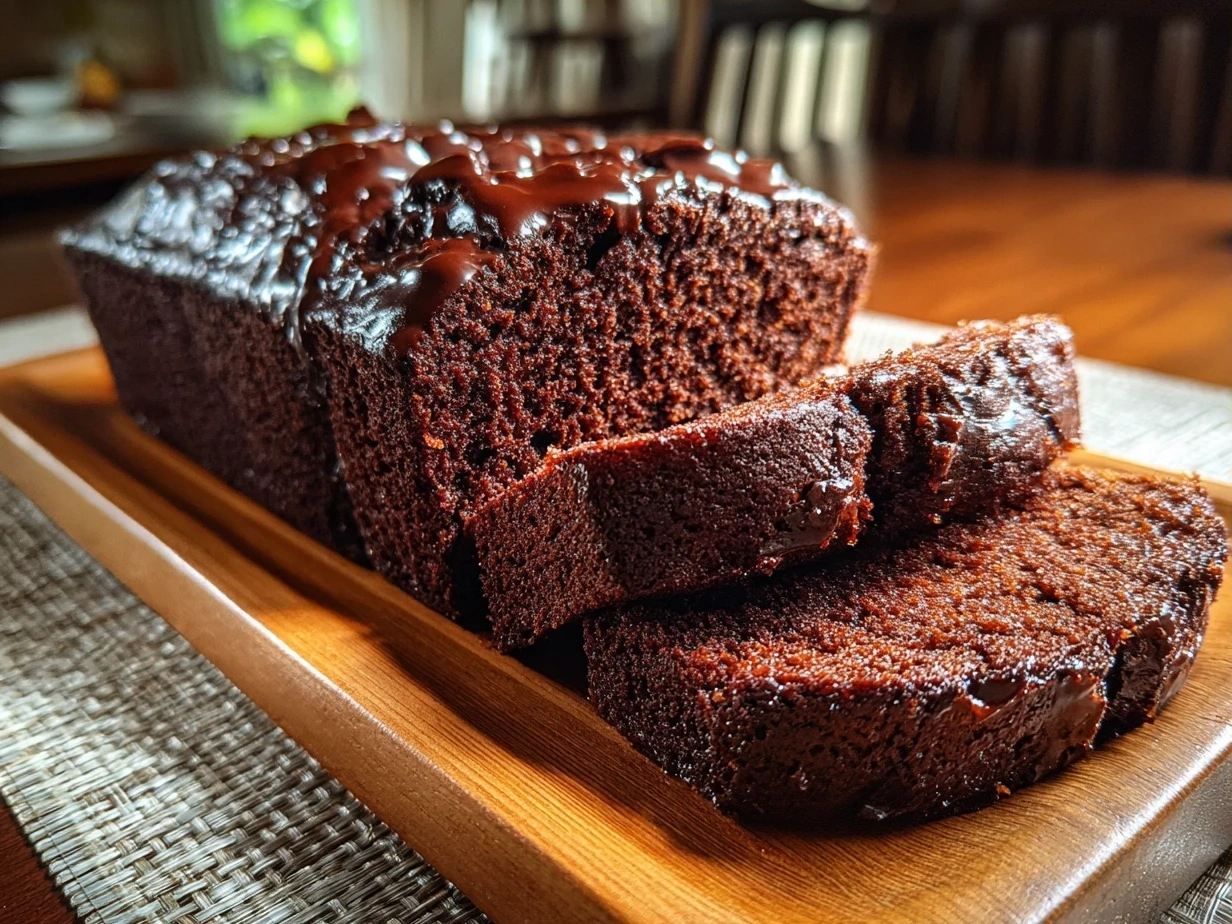 Final Hidden Heart Chocolate Loaf Cake with a slice revealing the heart