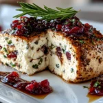 Home cook, iPhone 14. Close-up slight angle of comforting cranberry goat cheese log on white plate. Mouthwatering --ar 4:3 --style raw --s 245