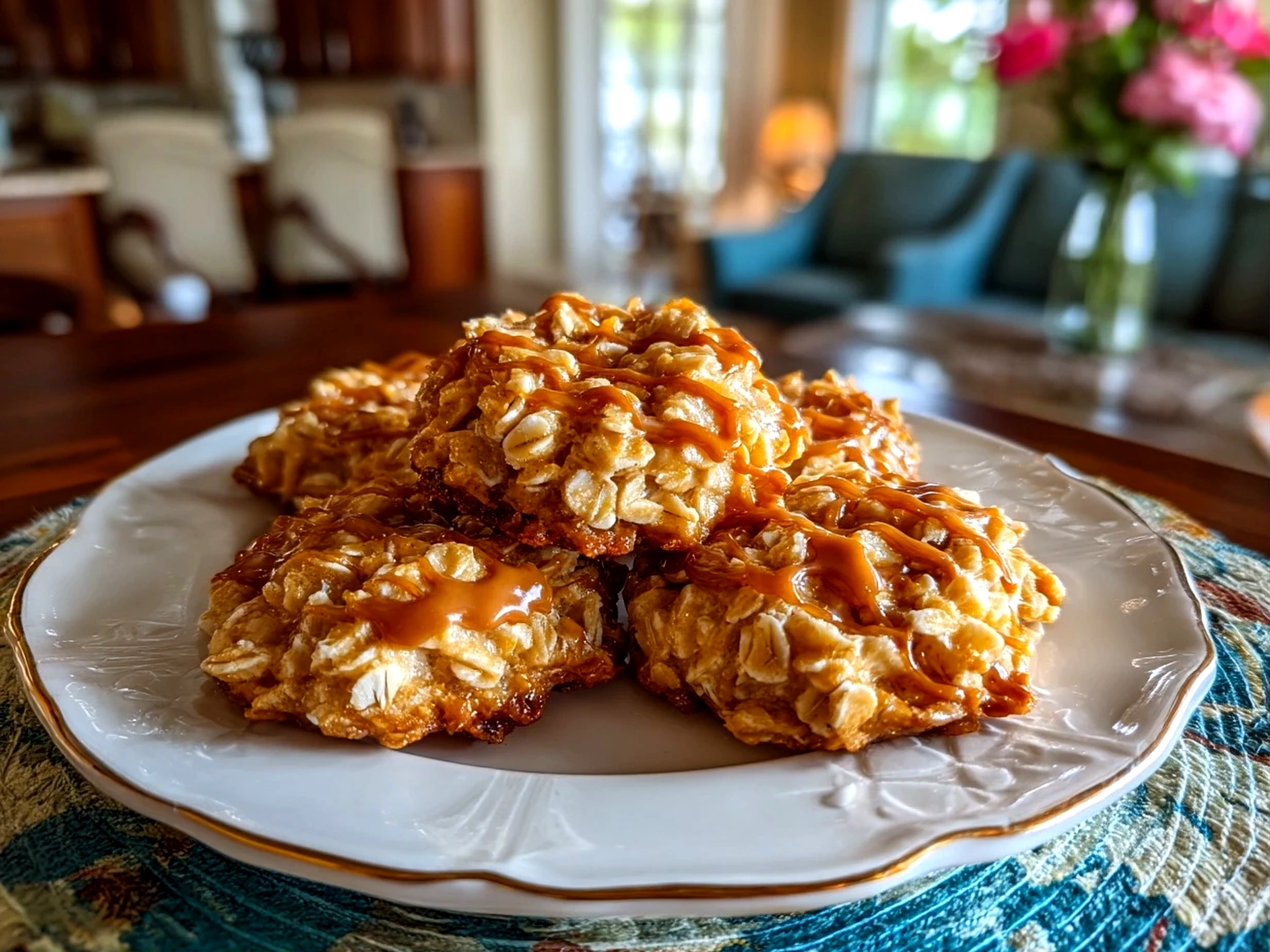 Homemade peanut butter no bake cookies close-up