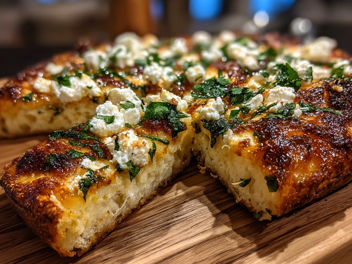 Freshly baked Honey Ricotta Pizza drizzled with honey and garnished with herbs