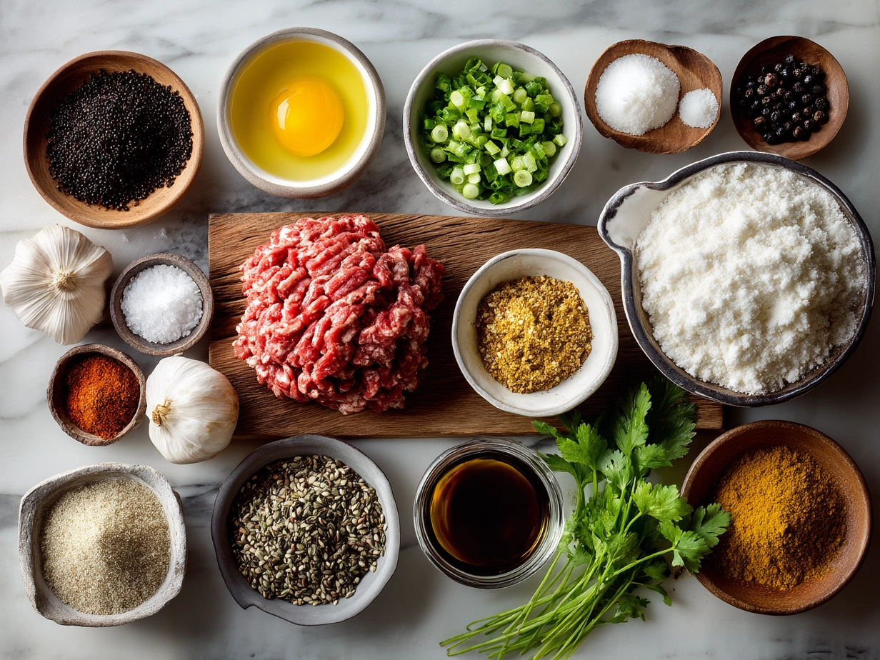 Ingredients for Korean Ground Beef: ground beef, soy sauce, brown sugar, sesame oil, garlic, ginger, red pepper flakes, green onions, sesame seeds, cooked rice or lettuce leaves