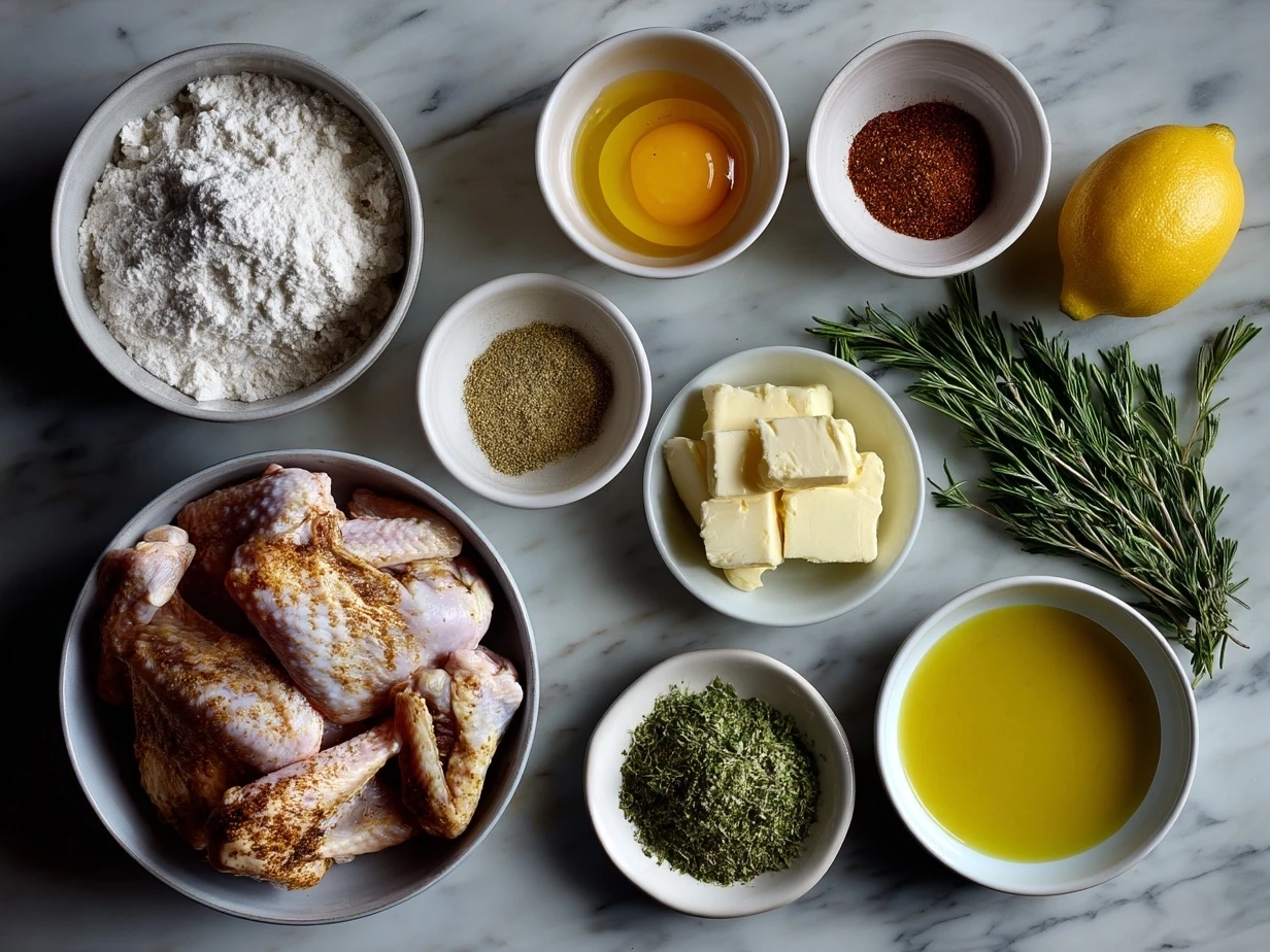 Ingredients for Lemon Pepper wings laid out on a kitchen counter