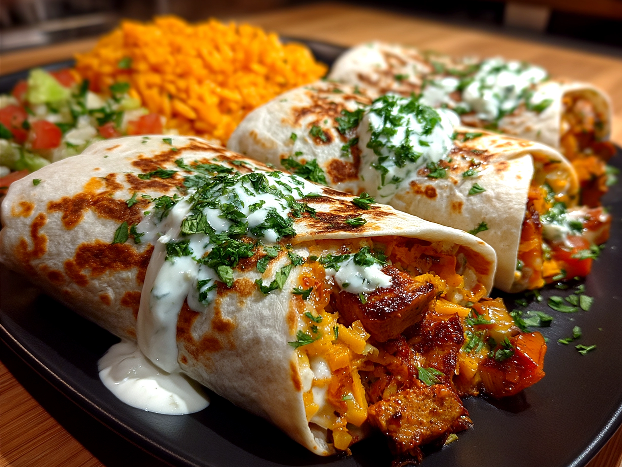 Served Loaded Sweet Potato Burritos with fresh toppings on a plate