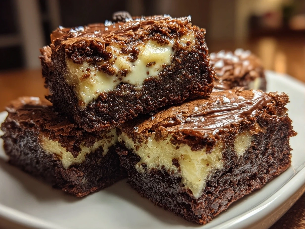 Finished Mint Oreo Brownies cooled and sliced on a serving plate