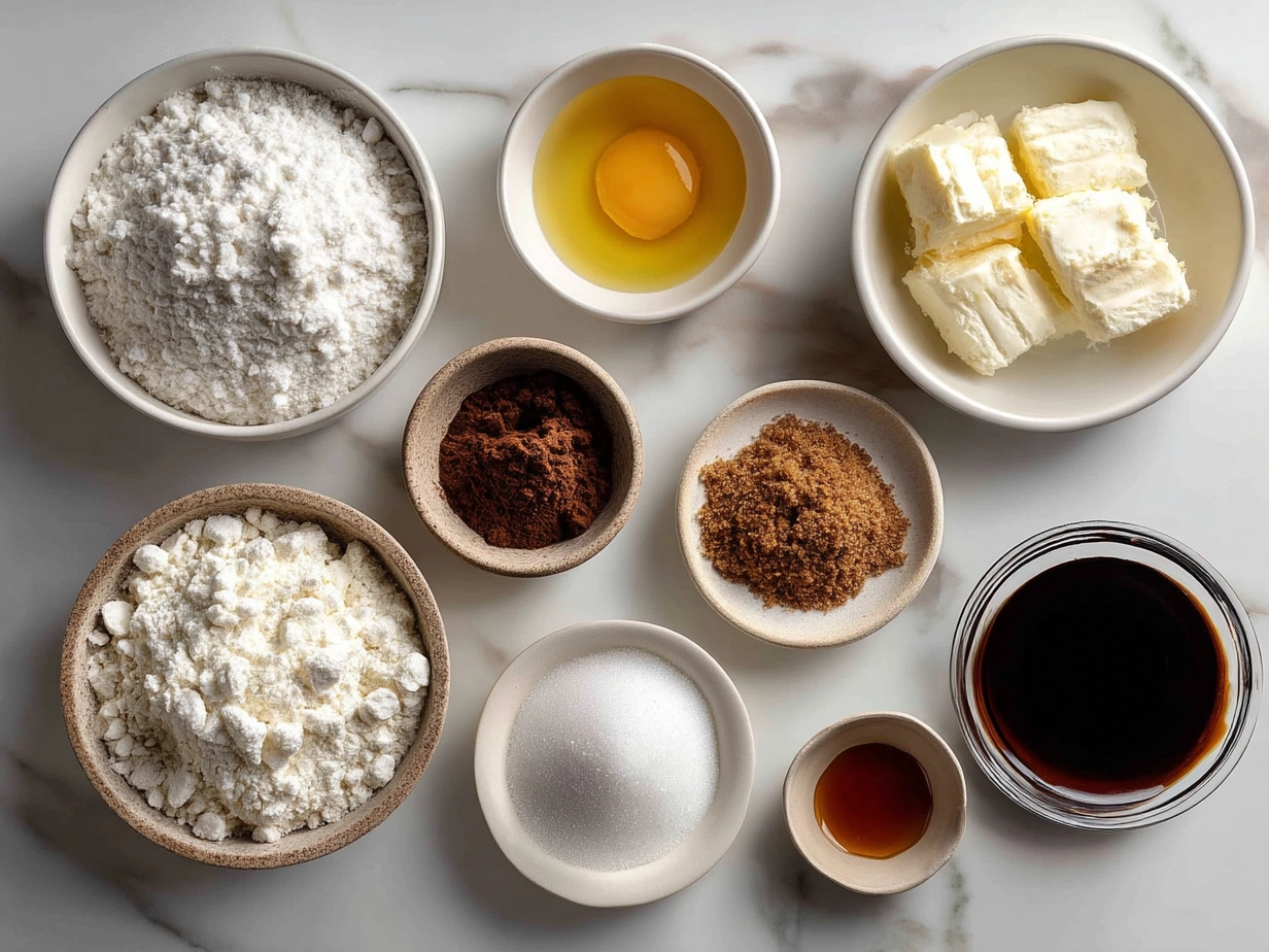 Ingredients for Molasses Crinkle Cookies including flour, spices, butter, sugar, egg, and molasses