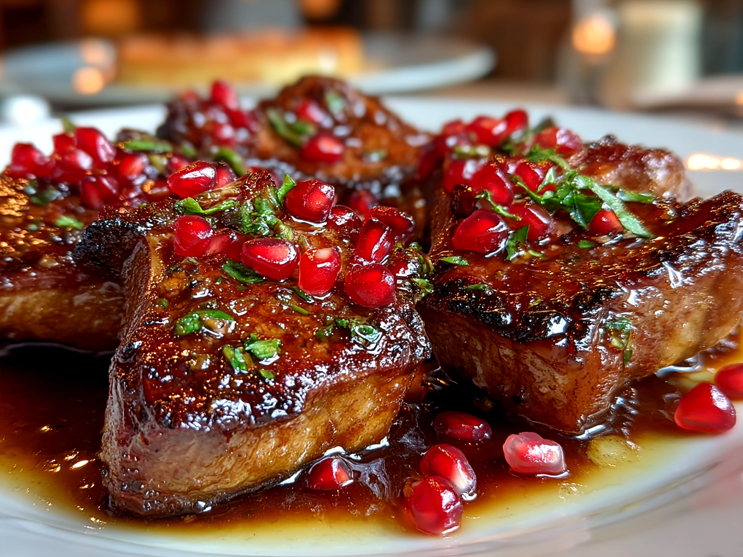 Pomegranate Glazed Lamb Chops served with sides