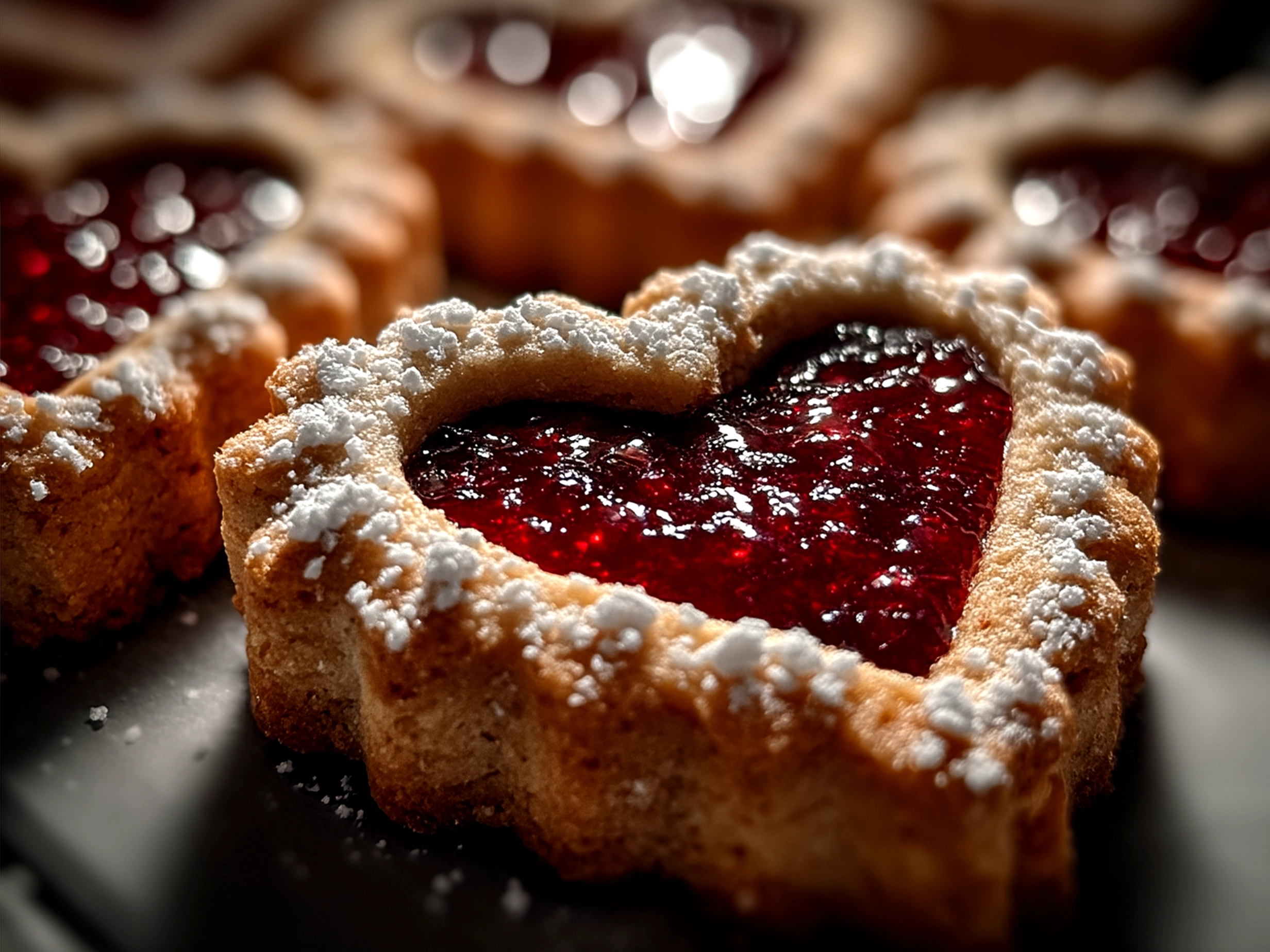Finished Raspberry Linzer Cookies served on a plate