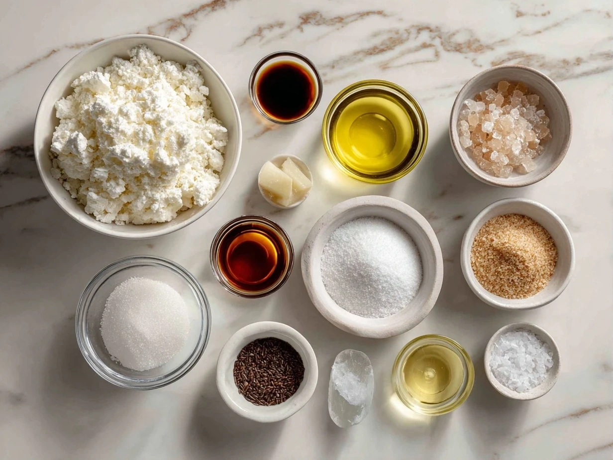 Ingredients for Cotton Candy Swiss Cake Roll laid out on a kitchen counter